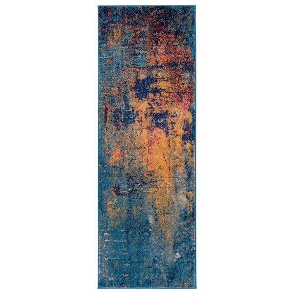 Amer Rugs Manhattan 3 ft. X 8 ft. Orange/Navy Abstract Area Rug