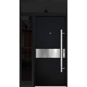 6072 48 in. x 96 in. Left-hand/Inswing Sidelight and Transom Black Enamel Steel Prehung Front Door with Hardware