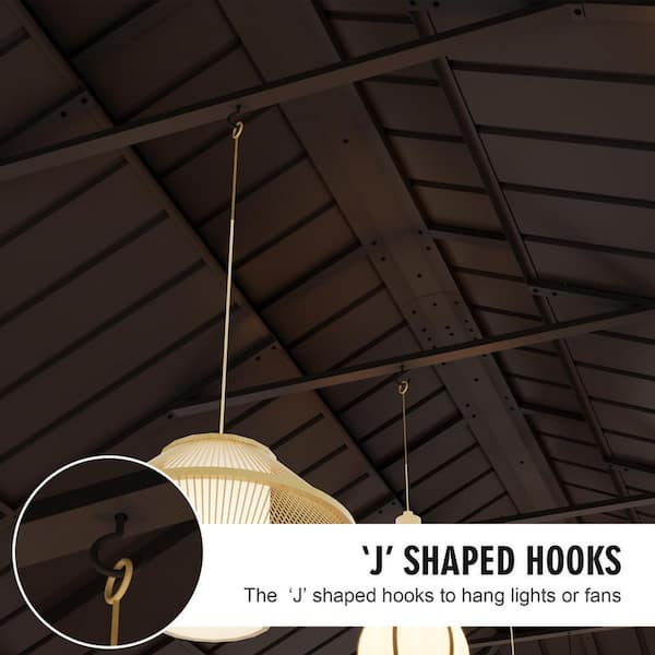 12 ft. x 22 ft. Outdoor Hardtop Gazebo with Double Roof, Galvanized Steel Frame, Mesh and Curtains