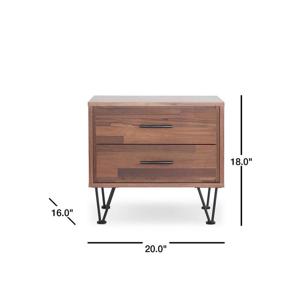Elegant Walnut Finish 2-Drawer Accent Table with Metal Hardware