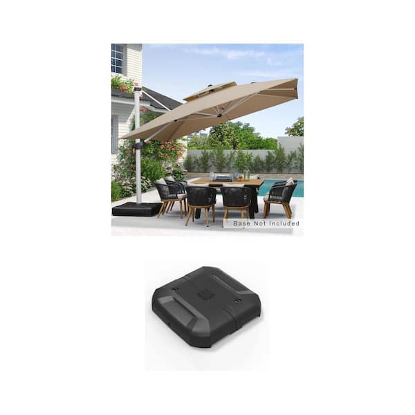 12 ft. Beige Aluminum Double-Top Cantilever Patio Umbrella and 330 lbs. Black Weighted Base Combo