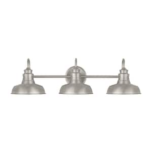 Elmcroft 29 in. 3-Light Brushed Nickel Farmhouse Vanity with Metal Shades