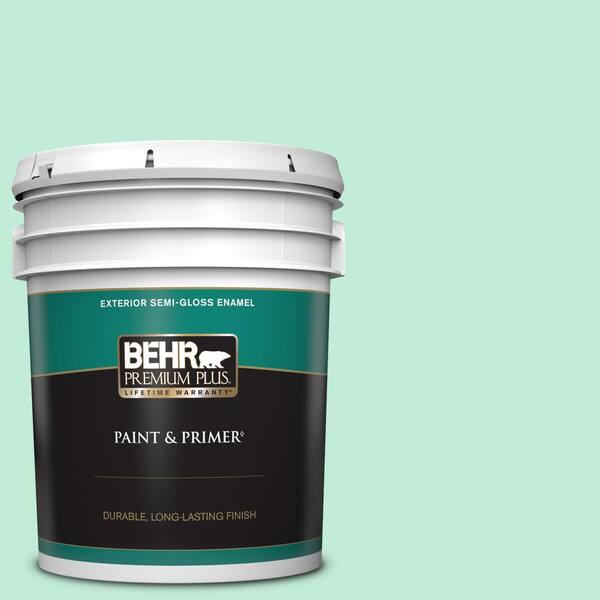 BEHR PREMIUM PLUS 5 gal. #470A-2 Seafoam Pearl Semi-Gloss Enamel Exterior Paint & Primer