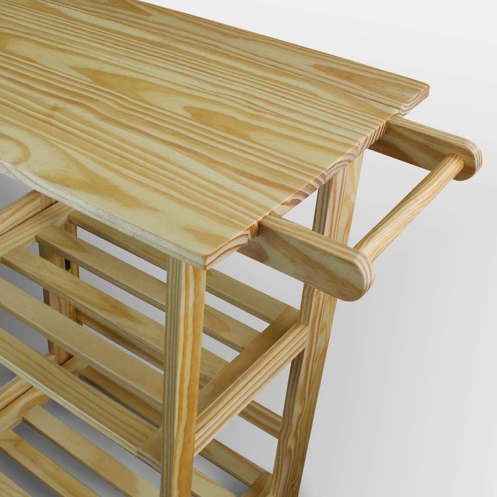 Trek Natural Pine Wood Folding Kitchen Cart with Storage