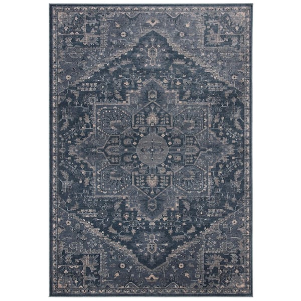 Vintage 3 ft. x 5 ft. Light Blue/Dark Blue Medallion Geometric Area Rug