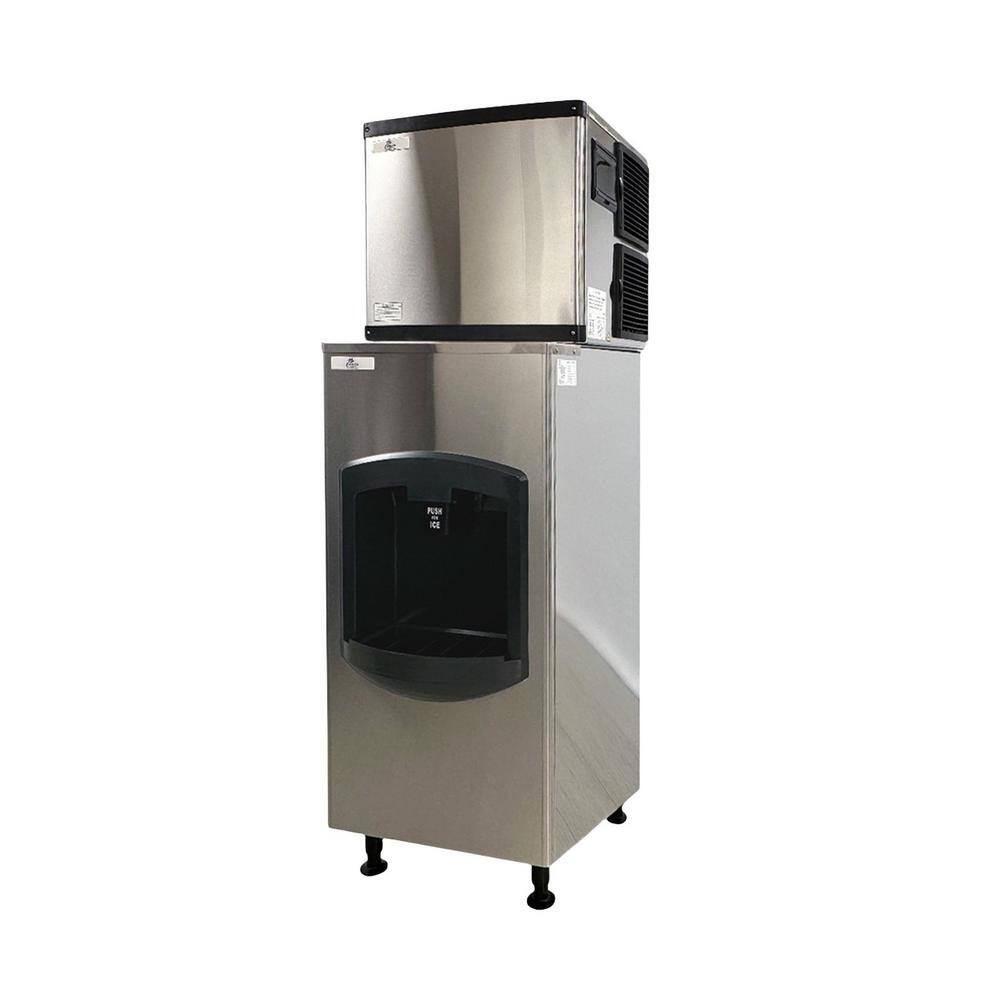 Cooler Depot 22 in.W 350 lbs. Freestanding Air cooled Commercial Ice Maker with Dispenser in Stainless Steel, Silver
