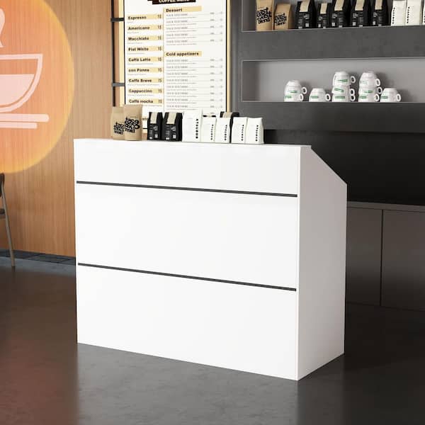 47.2 in. Rectangular White Wood Desk with Cable Management and Privacy Panel for Reception or Office Use