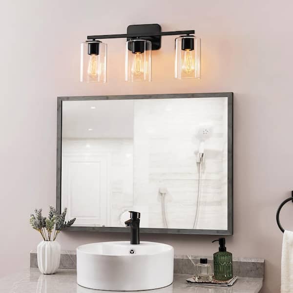 KAWOTI 21 in. 3-Light Black Clemmon Vanity Light with Square