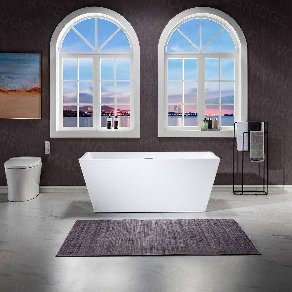 59'' White Acrylic Freestanding Rectangular Soaking Bathtub