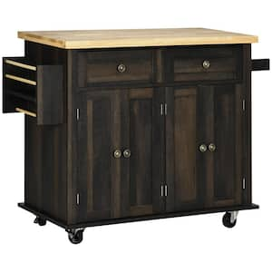 Brown Oak Kitchen Cart with Drawers Shelf Spice Rack Locking Casters Wheels