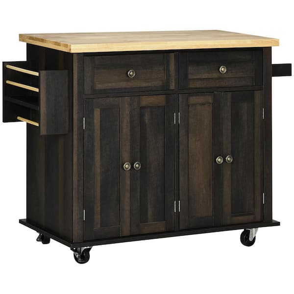 ANTFURN Brown Oak Kitchen Cart with Drawers Shelf Spice Rack Locking Casters Wheels