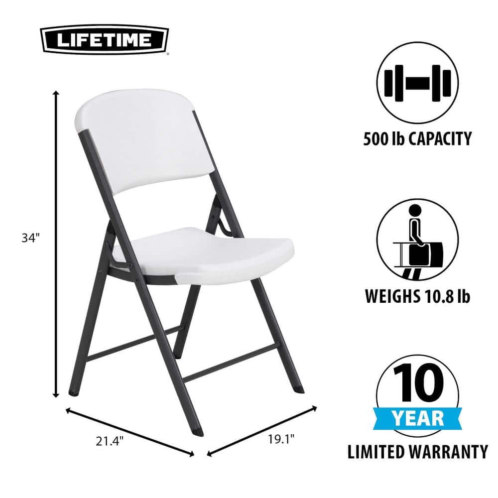 White Granite Metal and Polyethylene Folding Chairs, 4 Pack