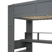 Harper & Bright Designs Gaming Style Gray Twin Wood Loft Bed with Built-In Tabletop, LED, Charging Station, Multiple Storage Shelves, Drawer QHS395AAE-T