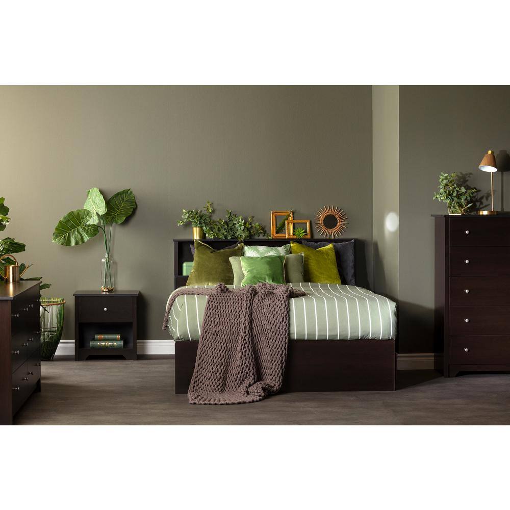 Chocolate Full/Queen Wood Bookcase Headboard with Storage
