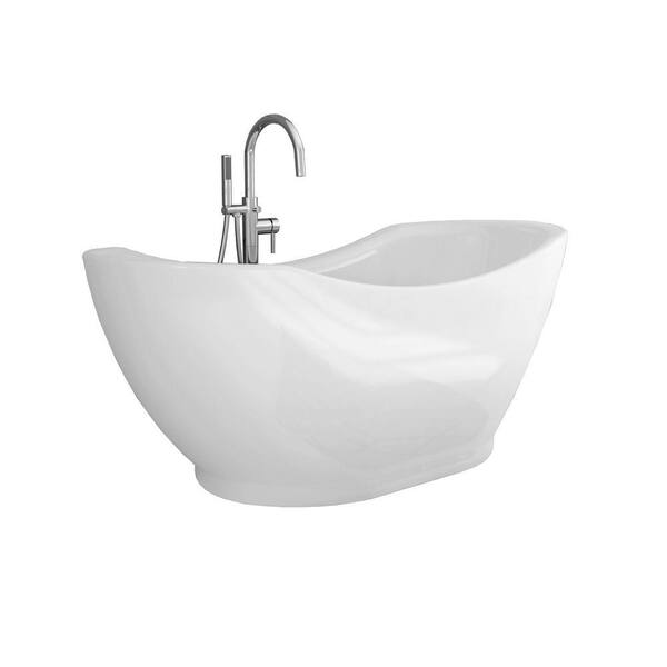Unbranded Athena 67 in. Acrylic Freestanding Flatbottom Non-Whirlpool Bathtub in White All-in-One Kit