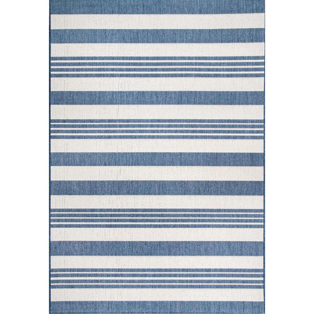 Coastal Charm Blue Stripe Synthetic 52" Outdoor Rug