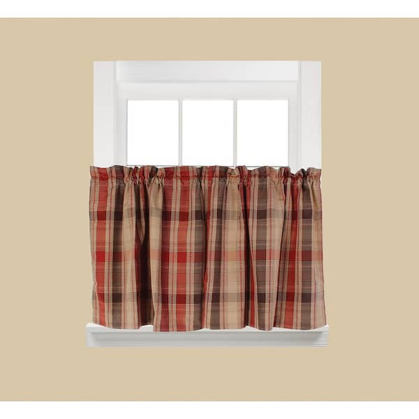 Saturday Knight Cooper Red Polyester Rod Pocket Tier Curtain - 58 in. W x 36 in. L