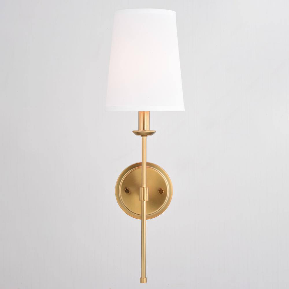 Camden Brass Gold Wall Sconce with White Linen Shade