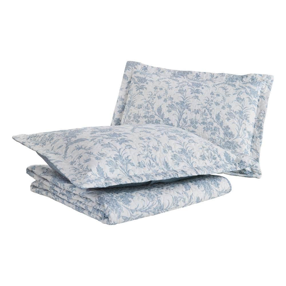 Amberley Blue and White Floral Cotton Twin Quilt Set