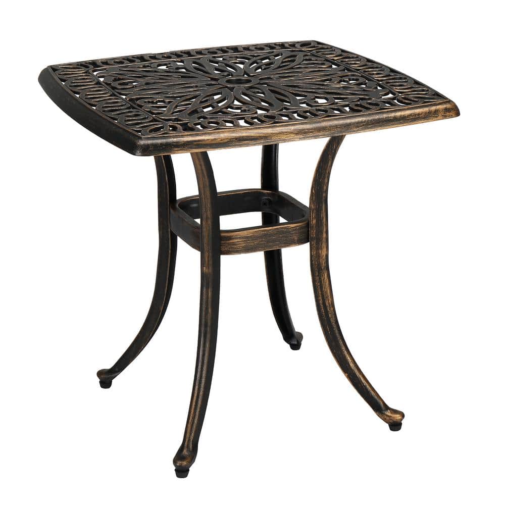 Bronze Square Aluminum Outdoor Side Table with Cut-Out Design