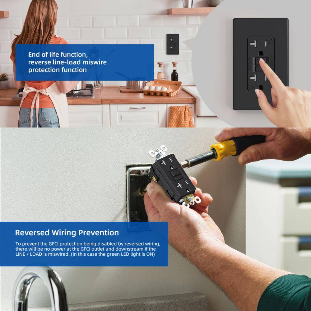Matte Black 15 Amp GFCI Outlet with Wall Plate, 6 Pack