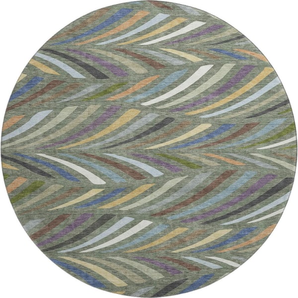 Mayfield Premium Machine Washable Abstract AMF2475 Basil 8 ft. x 8 ft. Round Rug