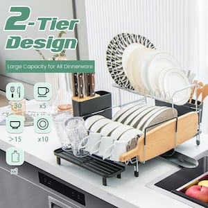 Dish Drying Rack, 2-tier Dish Racks For Kitchen Counter, Large Dish Drying  Rack With Drainboard & Utensil Holders, Rust-proof Dish Drainers, Kitchen  Organization Supplies - Temu