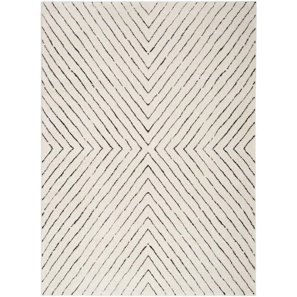 Nourison Cozy Modern Ivory Black 7 ft. x 9 ft. Abstract Contemporary Area Rug