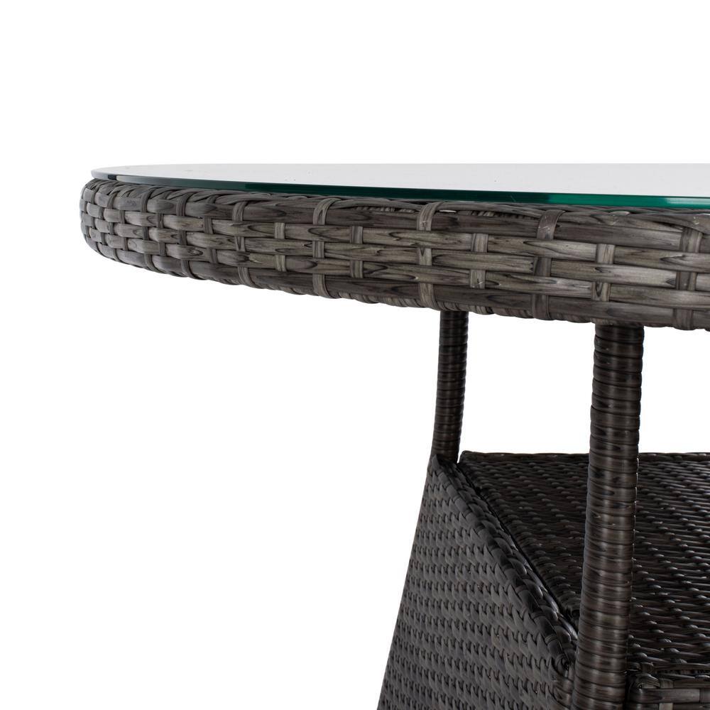 Challe 47" Round Grey Brown Wicker Outdoor Dining Set with White Cushions