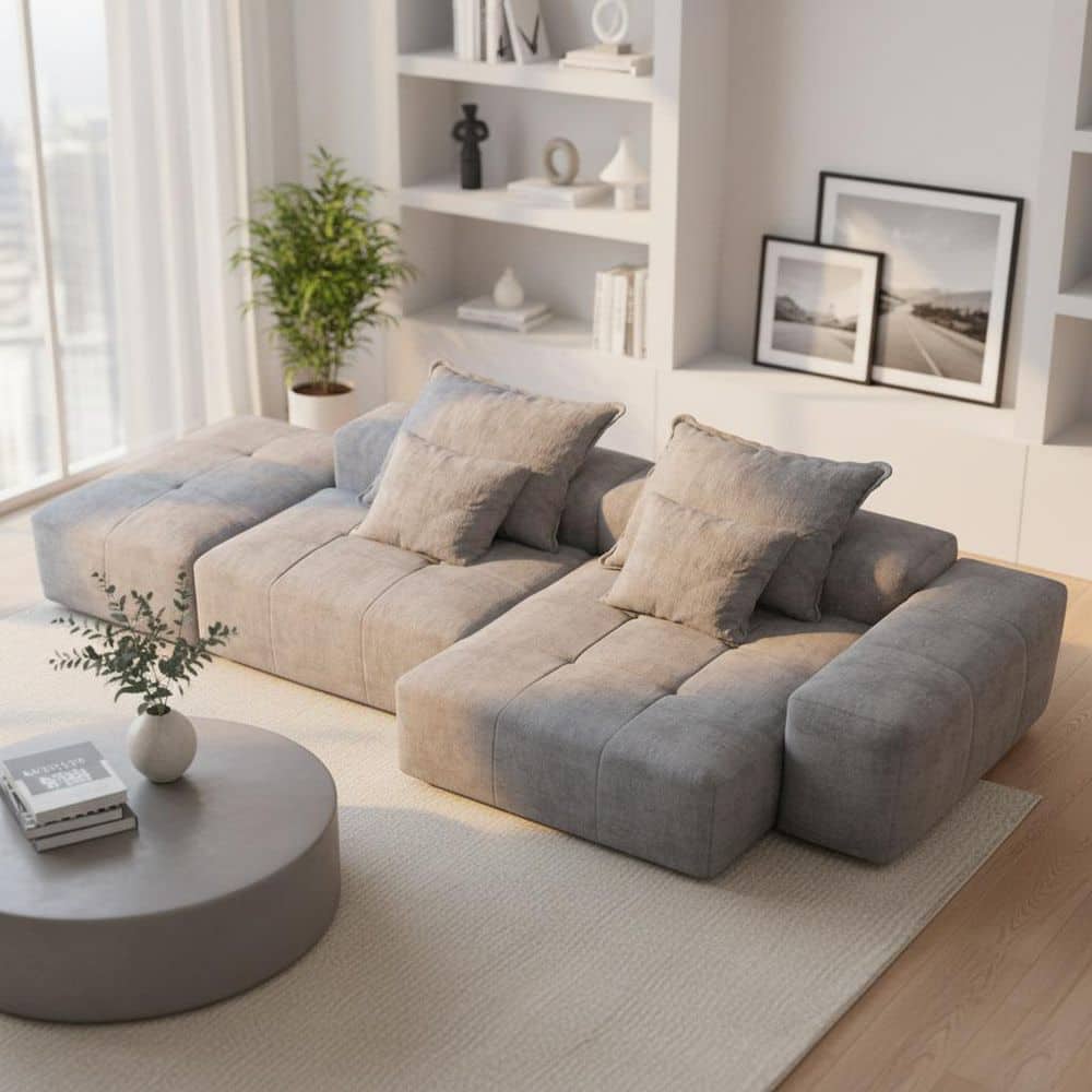 HJCSQJ 128 in. Chenille 4-Seat Modular Tufted Sectional Sofa with DIY Layout & No-Assembly Design in Storm Grey price history on PriceWatchPro