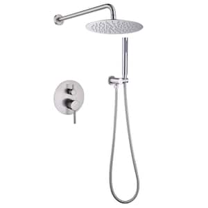 1-Handle 2-Spray Rain Shower Faucet and Hand Shower Combo Kit in Brushed Nickel (Valve Included)