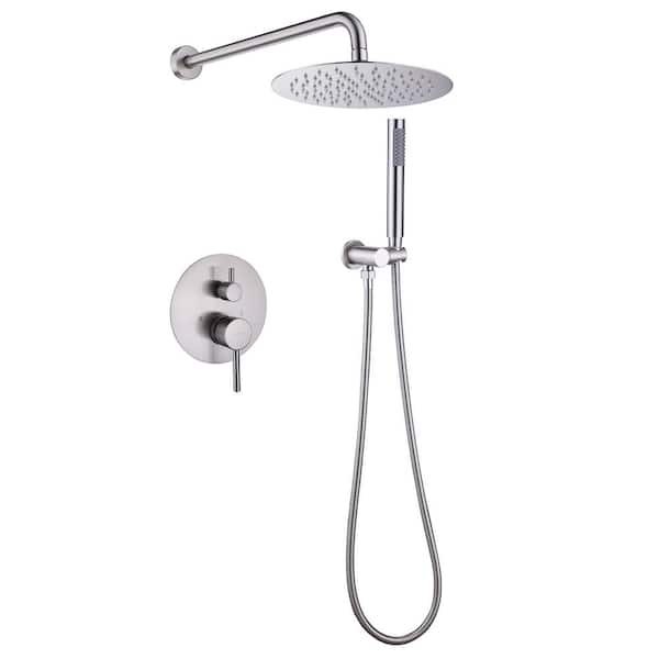 BWE 1-Handle 2-Spray Rain Shower Faucet and Hand Shower Combo Kit in Brushed Nickel (Valve Included)