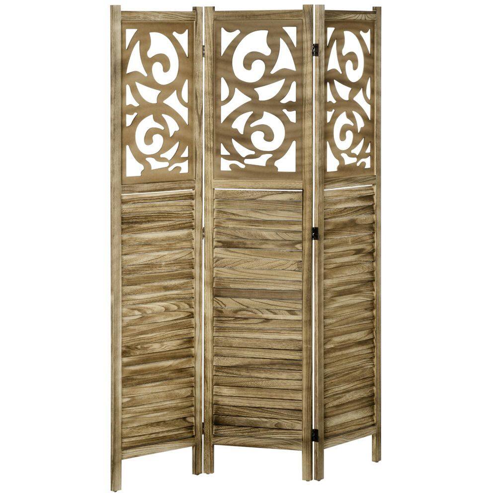 5.5' Tall Wood 3 Panel Room Divider,Indoor Portable Folding Privacy Screens, Double Hinged Partition Wall Dividers,Brown price history on PriceWatchPro