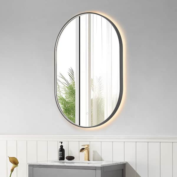 Mizani 24 in.W x 36 in.H Oval Aluminum Framed LED Wall Mounted Bathroom Vanity Mirror in Gunmetal