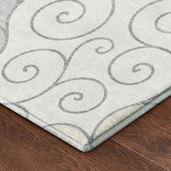 Mayfield Premium Machine Washable Abstract AMF2464 Silver 5 ft. x 7 ft. 6 in. Area Rug