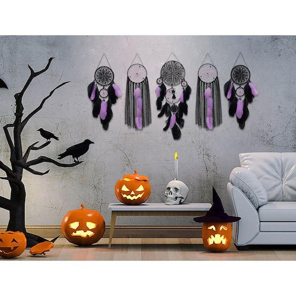 28 in. x 8 in. Black Purple Moon & Sun Dream Catcher Set-Boho Wall