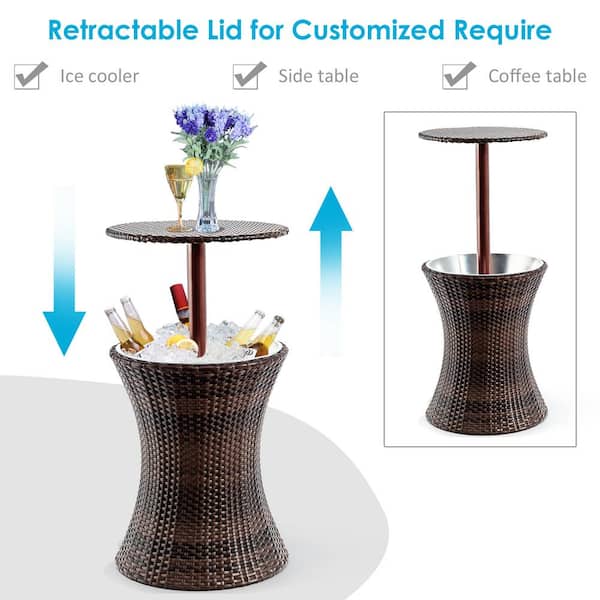 Gymax Rattan Style Outdoor Patio Cooler, Wicker Patio Cooler Table