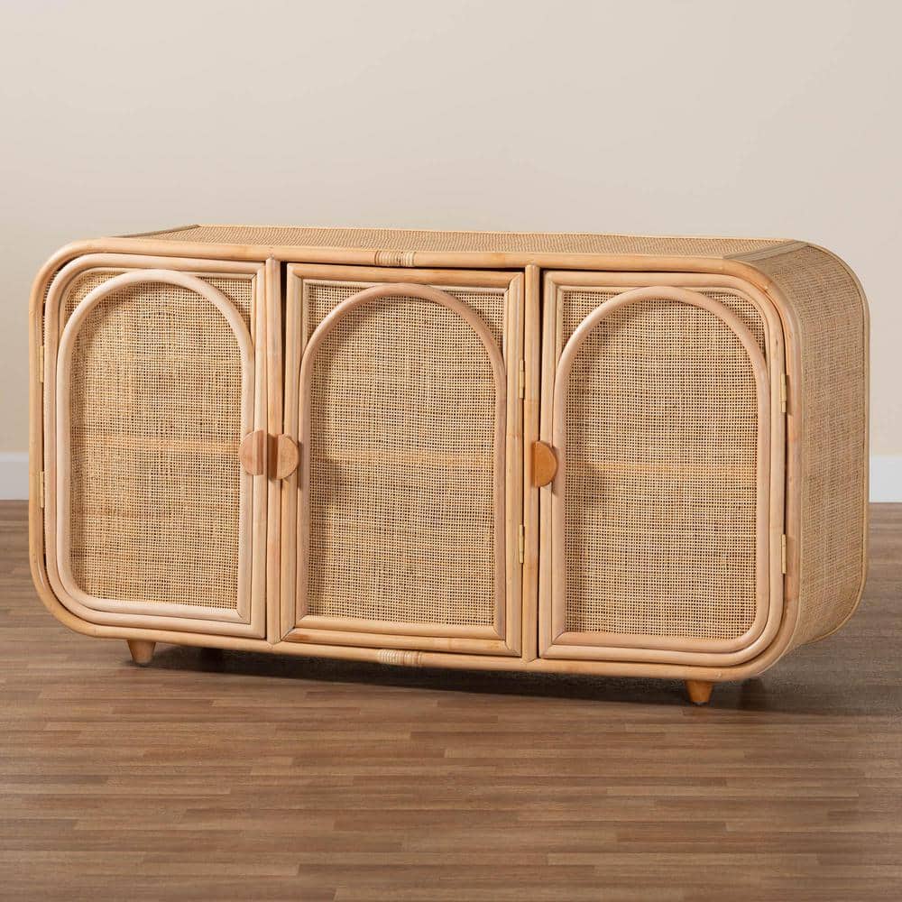 Evania Natural Rattan Bohemian 3-Door Storage Cabinet