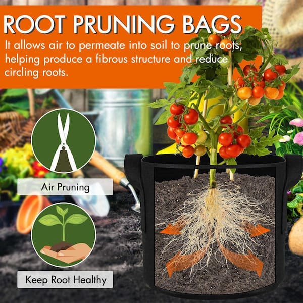 Primehome 5-Pack 10 Gallon Potato Grow Bags Garden Planting Bag with Reinforced Handle and Root View Window Pots in Black
