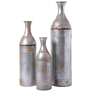 Rustic Farmhouse Style Galvanized Metal Floor Vase Decoration, Set of 3
