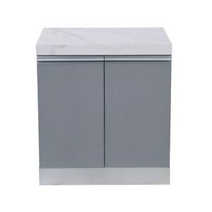 27 in. W Plus 32 in. L Plus 35.5 in. H Tempered Glass Outdoor Kitchen Side Cabinet With Gray Glass Panels