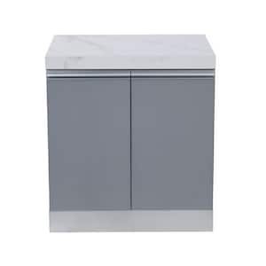 27 in. W Plus 32 in. L Plus 35.5 in. H Bespoke Tempered Glass Outdoor Kitchen Side Cabinet With Gray Glass Panels