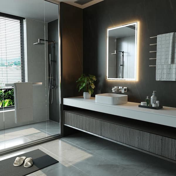 24 in. W x 36 in. H Large Rectangular Frameless Dimmable Anti-Fog Wall Bathroom Vanity Mirror in Silver