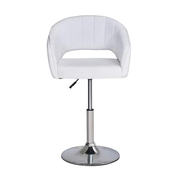 Velvet Bar Stool, Adjustable Swivel Vanity Chair with High Back and Metal Base, Urban Accent Stool in White