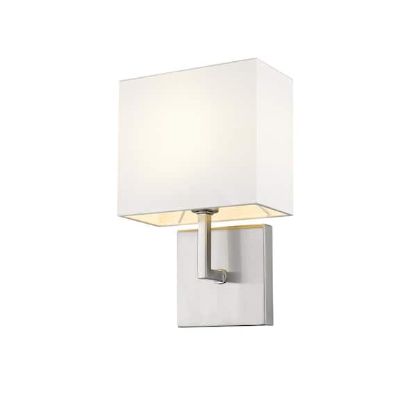 Unbranded Saxon 7 in. 1-Light Brushed Nickel Wall Sconce Light with Fabric Shade