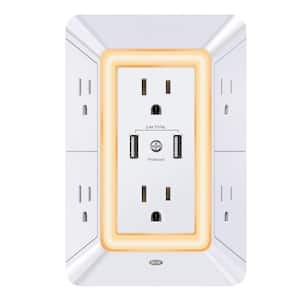 6-Outlet USB Wall Charger Surge Protector with 2 USB Charging Ports ETL Listed