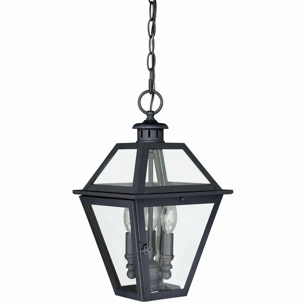 VAXCEL Nottingham 3-Light Black Outdoor Lantern Pendant Clear Glass ...