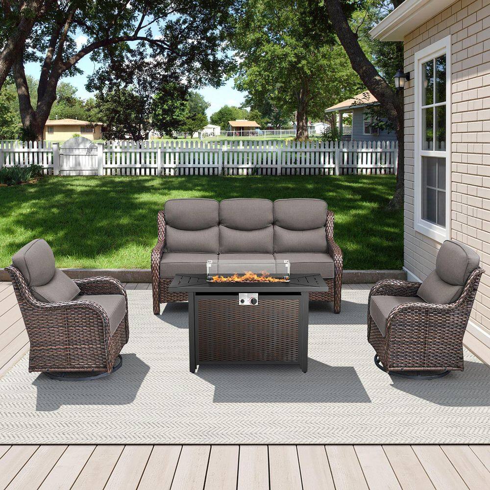 Arcadia Brown 4-Piece Wicker Outdoor Patio Fire Pit Deep Seating Set with 6-Inch Thick Gray Cushions price history on PriceWatchPro