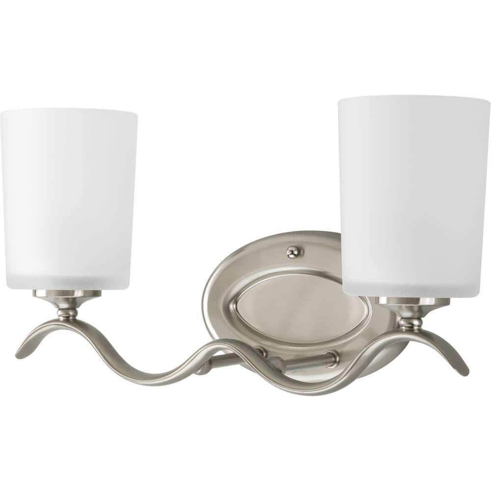 Brushed Nickel 2-Light Wall Sconce with Etched Glass Shades