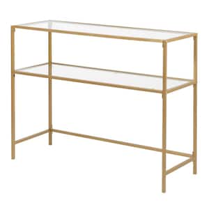 39.38 in. Clear and Gold Rectangle Glass Metal Frame Console Table with 1 Shelf